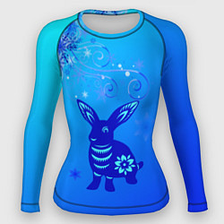 Рашгард женский Синий кролик и снежинки, цвет: 3D-принт