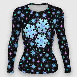 Рашгард женский Снежинки в ночном небе с цветными звездами, цвет: 3D-принт