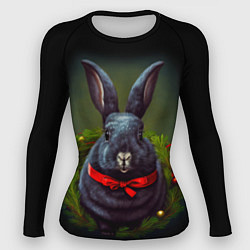 Рашгард женский Черный водяной кролик с ленточкой, цвет: 3D-принт