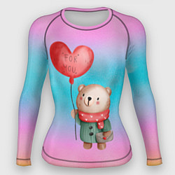 Рашгард женский Мишка с красным сердечком, цвет: 3D-принт