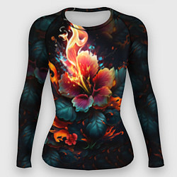 Рашгард женский Огненный цветок на темном фоне, цвет: 3D-принт