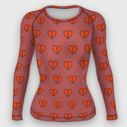 Рашгард женский Разбитые сердца на бордовом фоне, цвет: 3D-принт
