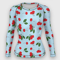 Женский рашгард Узор из ягод вишни на голубом фоне