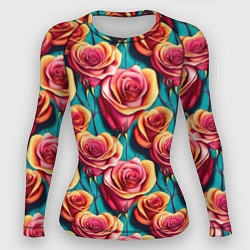 Рашгард женский Паттерн с розами, цвет: 3D-принт