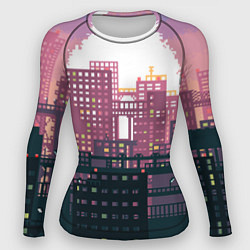 Рашгард женский Пиксельный пейзаж города - закат, цвет: 3D-принт