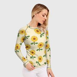 Рашгард женский Подсолнух с листьями, цвет: 3D-принт — фото 2