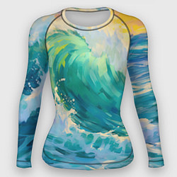 Рашгард женский Нарисованные волны моря, цвет: 3D-принт
