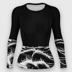 Рашгард женский Черные бущующие волны, цвет: 3D-принт