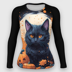 Рашгард женский Котик и тыквы - хеллоуин, цвет: 3D-принт