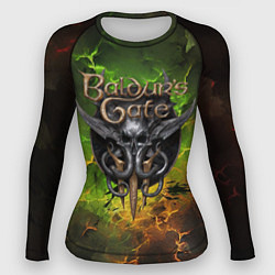 Женский рашгард Baldurs Gate 3 logo dark green fire