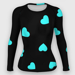 Рашгард женский С голубыми сердечками на черном, цвет: 3D-принт