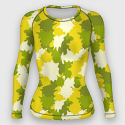 Рашгард женский Желто-зеленый камуфляж, цвет: 3D-принт