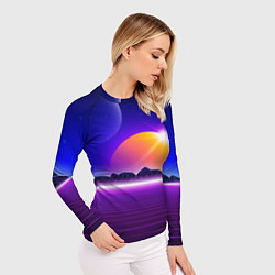 Рашгард женский Mountains - sun - space - vaporwave, цвет: 3D-принт — фото 2