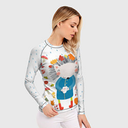 Рашгард женский Милый ежик в осенних листьях, цвет: 3D-принт — фото 2
