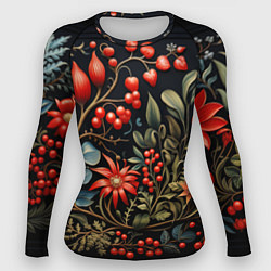 Рашгард женский Новогодние ягоды и цветы, цвет: 3D-принт