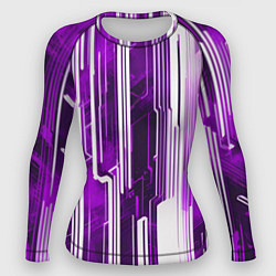 Рашгард женский Киберпанк полосы белый и фиолетовый, цвет: 3D-принт