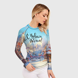 Рашгард женский С новым годом новогодний город, цвет: 3D-принт — фото 2