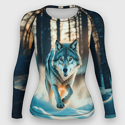 Рашгард женский Волк в темном лесу, цвет: 3D-принт