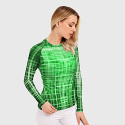 Рашгард женский Зелёные неоновые полосы киберпанк, цвет: 3D-принт — фото 2
