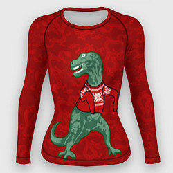 Женский рашгард Динозавр в свитере - новогодние драконы