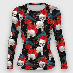 Рашгард женский Skull in roses, цвет: 3D-принт