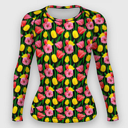 Рашгард женский Разноцветные тюльпаны, цвет: 3D-принт