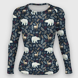 Рашгард женский Акварельные медведи и олени, цвет: 3D-принт