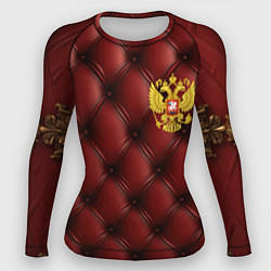 Рашгард женский Золотой герб России на красном кожаном фоне, цвет: 3D-принт