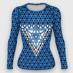 Рашгард женский Синие и чёрные треугольники, цвет: 3D-принт