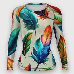 Рашгард женский Разноцветные перья тропических птиц, цвет: 3D-принт