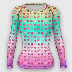 Рашгард женский Паттерн сердечки на разноцветном фоне, цвет: 3D-принт