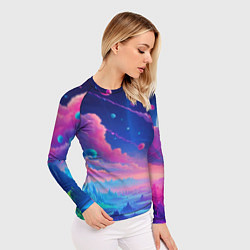 Рашгард женский Fantastic space landscape - neon glow, цвет: 3D-принт — фото 2