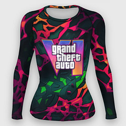 Рашгард женский GTA 6 logo яркий неоновый камуфляжный стиль, цвет: 3D-принт