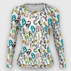 Рашгард женский Цветные каракули буквы алфавита, цвет: 3D-принт