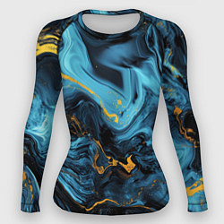 Рашгард женский Синяя абстракция с золотым напылением, цвет: 3D-принт