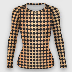 Рашгард женский Паттерн черных и коричневых квадратов, цвет: 3D-принт