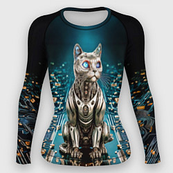 Рашгард женский Кибер кот сидит на печатной плате, цвет: 3D-принт