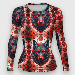 Рашгард женский Серые волки на красном фоне, цвет: 3D-принт