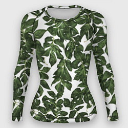Рашгард женский Зеленые листочки на белом фоне, цвет: 3D-принт