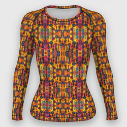 Рашгард женский Розово-оранжевый африканский узор, цвет: 3D-принт