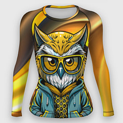 Женский рашгард Модная сова и желтый спиральный фон