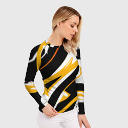 Рашгард женский Жёлто-белые полосы и чёрный фон, цвет: 3D-принт — фото 2