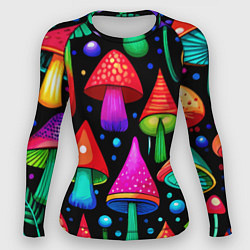 Рашгард женский Неоновые мухоморы в горошек, цвет: 3D-принт