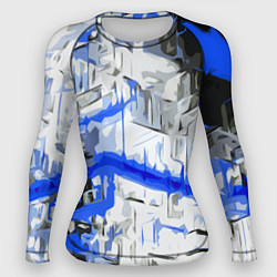 Женский рашгард Сине-белая абстракция на чёрном фоне