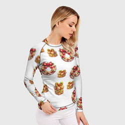 Рашгард женский Много новогодних пончиков и подарков с бантиком и, цвет: 3D-принт — фото 2