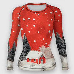 Женский рашгард Новогодний домик и красное небо