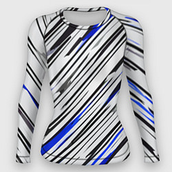 Женский рашгард Диагональные чёрно-синие полосы на белом фоне