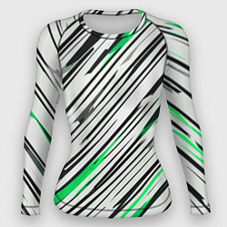 Женский рашгард Диагональные чёрно-зелёные полосы на белом фоне