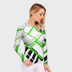 Рашгард женский Зелёно-чёрные полосы на белом фоне, цвет: 3D-принт — фото 2