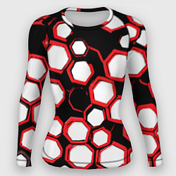 Женский рашгард Красно-белые шестиугольники на чёрном фоне